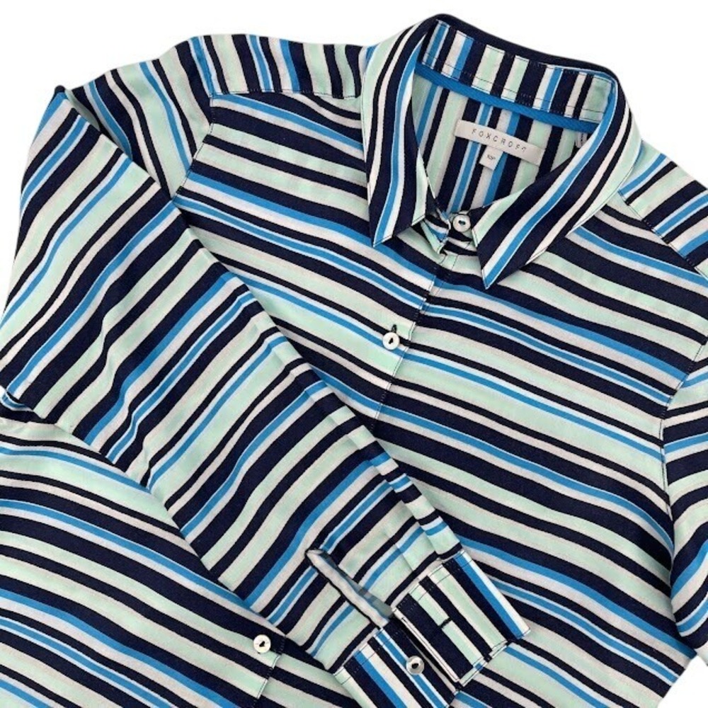 Foxcroft Striped Button-Up Long Sleeve Shirt Classic Fit‎ Blue Size 10P